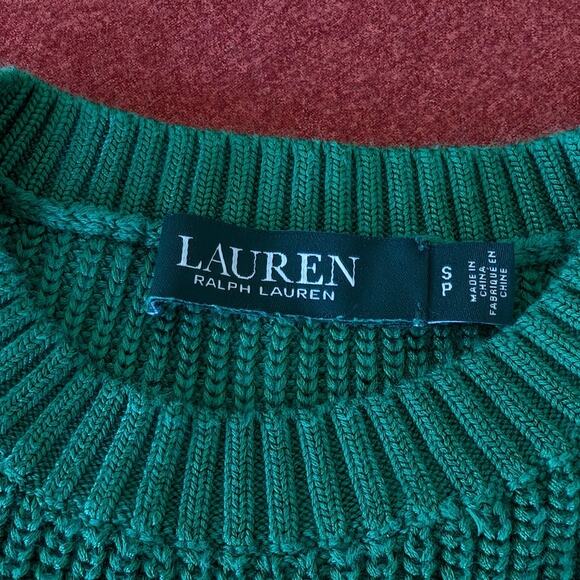Lauren Ralph Lauren Green Cable Knit Cotton Long Sleeve Sweater, size S - Picture 3 of 7